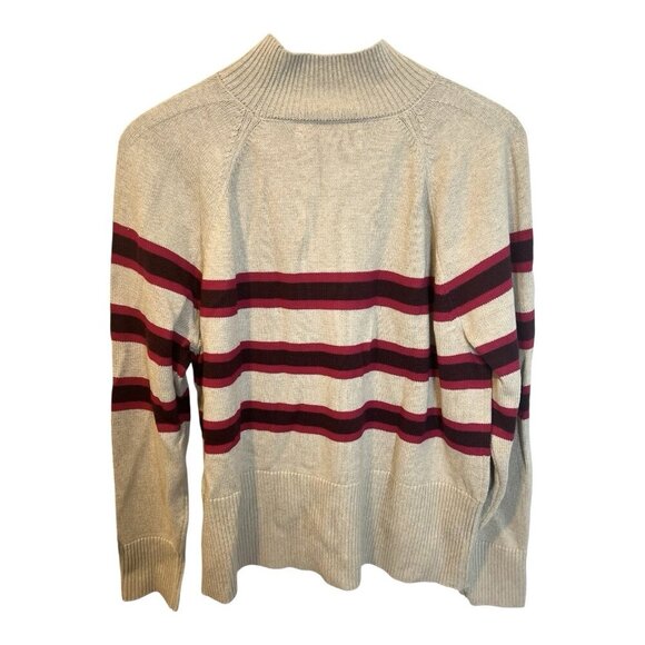 LOFT Striped Rib Trim Mock Neck Sweater Sz XL Preppy Academia Tan Red Cotton NWT - Picture 5 of 8